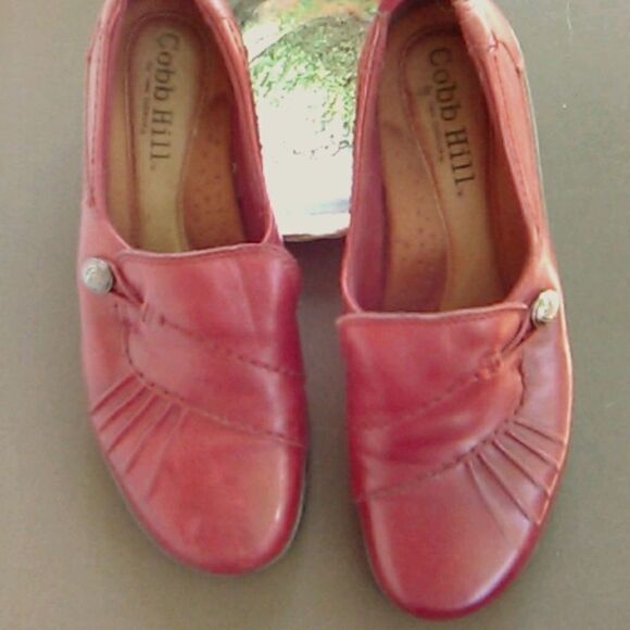 Cobb Hill Red Leather Slip Ons - Picture 1 of 11